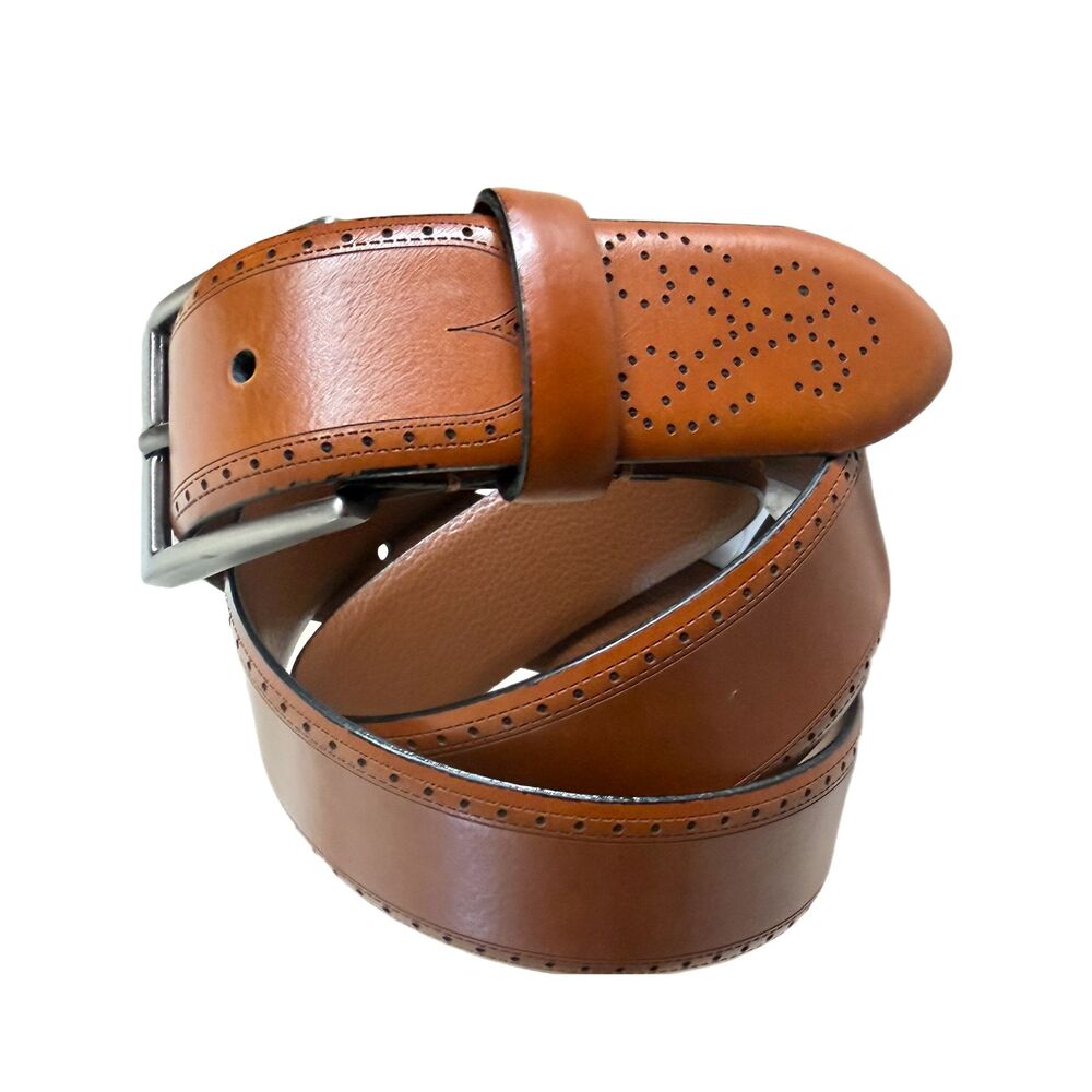 Joseph Abboud Nearly NEW Brown Leather Wingtip Dress Belt Mens Size 32 ITALY